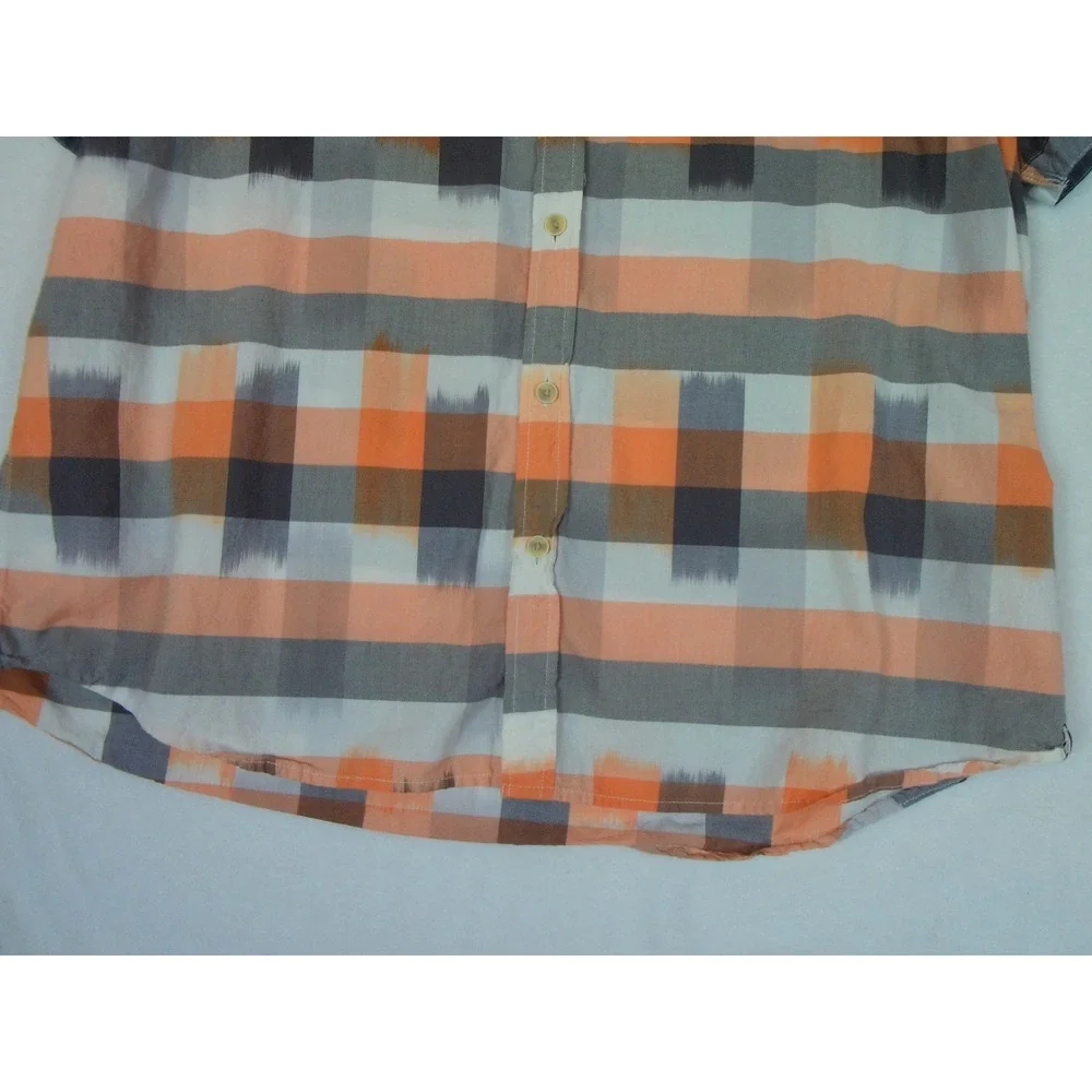 RuffHewn‎ RH Mens Shirt XXL Orange Plaid Button Short Sleeves Pockets